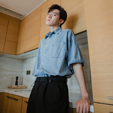 Load image into Gallery viewer, Sicilian men&#39;s summer thin short-sleeved denim shirt male Korean style trendy handsome loose boys half-sleeved shirt
