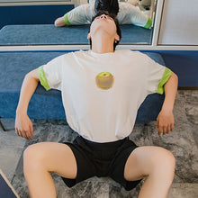 Load image into Gallery viewer, [西西里男装夏季港风半袖男潮流五分袖宽松撞色印花白色短袖t恤]
