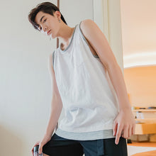 Load image into Gallery viewer, Sicilian men&#39;s slub cotton summer fake two-piece sleeveless t-shirt loose boys outer wear vest men&#39;s trend
