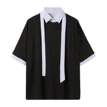 Load image into Gallery viewer, 【Limited Time Special】Design sense fake two-piece tie shirt male Korean style trend loose boys short-sleeved shirt
