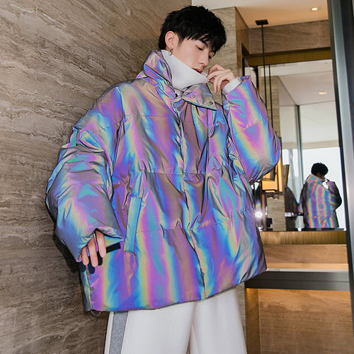 Sicilian men's winter new cotton-padded jacket reflective stand-up collar thickened warmth loose casual youth cotton jacket