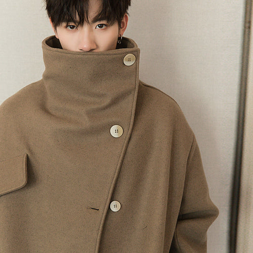 【Spot quick delivery】Mid-length woolen coat men Korean style trend spring and autumn loose thick woolen coat men