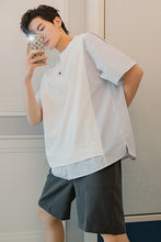 Load image into Gallery viewer, Sicilian men&#39;s summer short-sleeved men&#39;s tide brand trend loose men&#39;s half-sleeved design sense striped stitching t-shirt
