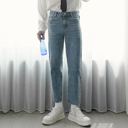 Sicilian Men's Casual Jeans Men's Straight Loose Korean Style Trendy Fashion Men's Nine Pants with Small Feet