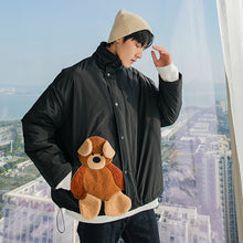 Load image into Gallery viewer, Sicilian men&#39;s black jacket male flocking cute bear jacket casual loose winter new stand-up collar jacket
