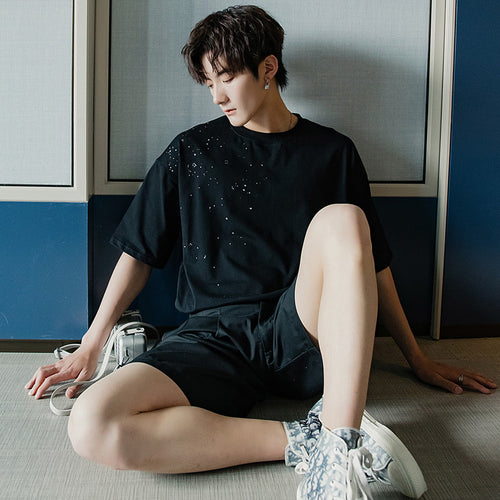 Sicilian men's summer Korean short-sleeved men's tide brand trend loose five-point sleeve men's star print t-shirt
