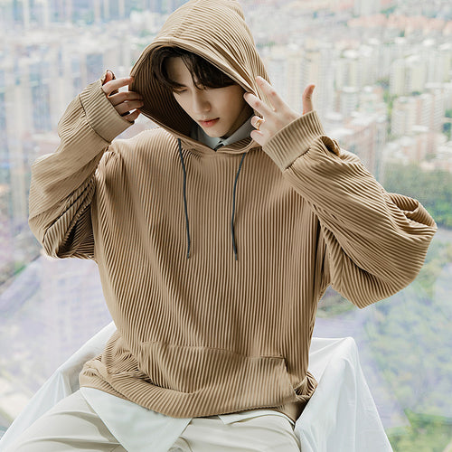 Sicilian men's spring Korean style men's design sense niche tops loose pit striped hooded sweater men's trend