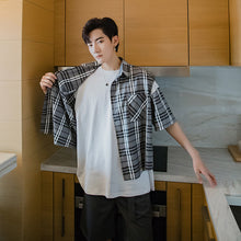 Load image into Gallery viewer, Sicilian men&#39;s summer thin stitching plaid shirt men&#39;s Korean version of the trend of loose vest shirt two-piece
