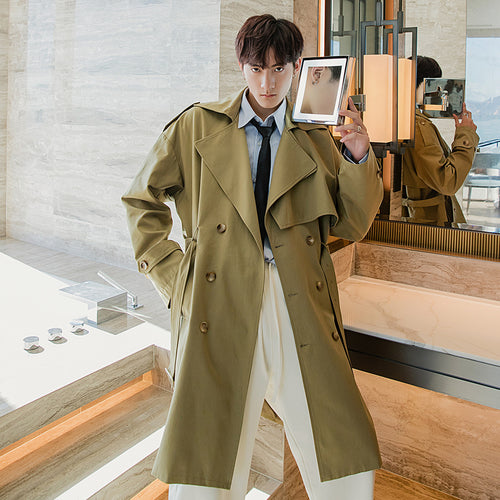 Sicilian men's British style jacket men's Korean style trendy men's knee-length mid-length windbreaker men