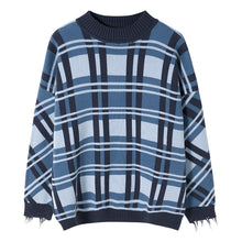 Load image into Gallery viewer, Sicilian Men&#39;s Plaid Contrasting Color Round Neck Japanese Gentle Wind Top Trend Loose Pullover Sweater Men

