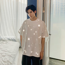 Load image into Gallery viewer, Sicilian men&#39;s clothing Hong Kong style white half-sleeved men&#39;s trend loose five-point sleeve men&#39;s reflective printing short-sleeved t-shirt
