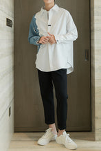Load image into Gallery viewer, Sicilian men&#39;s design sense stitching white shirt male Korean style trend men&#39;s casual white long-sleeved shirt jacket
