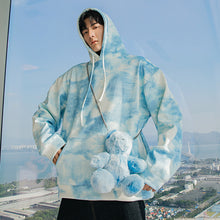 Load image into Gallery viewer, Sicilian men&#39;s autumn new tie-dye top with cross-body bear doll trendy loose and handsome hooded sweater
