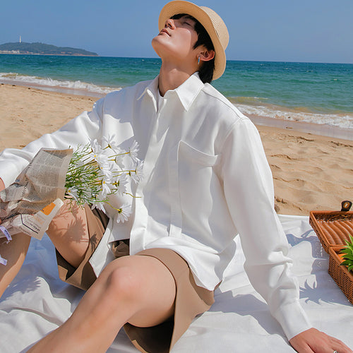 Sicilian Men's Men's Long Sleeve Shirt Summer Thin Korean Style Handsome Jacket Casual Loose White Shirt Men