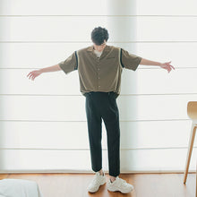Load image into Gallery viewer, Sicilian men&#39;s ice silk short-sleeved white shirt male Korean version of the trend loose men&#39;s summer white design shirt
