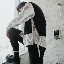 Load image into Gallery viewer, Sicilian men&#39;s striped shirt men&#39;s long-sleeved spring design sense niche fake two-piece lace stitching casual shirt

