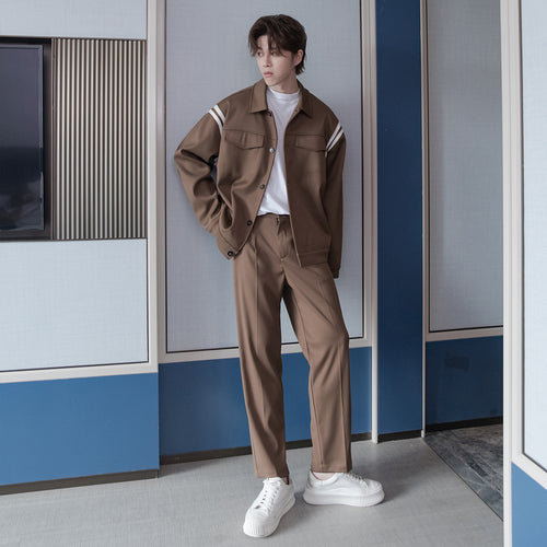 Sicilian men's fashion and handsome hit color baseball uniform jacket Japanese sports suit casual pants trend two-piece suit