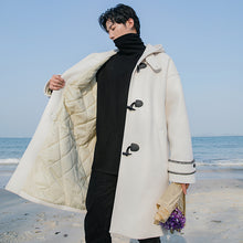 Load image into Gallery viewer, Sicilian men&#39;s winter new mid-length horn buckle woolen coat men&#39;s Korean loose thick hooded jacket
