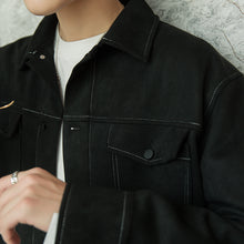 Load image into Gallery viewer, Sicilian men&#39;s autumn deerskin velvet jacket male Korean version of the trend handsome loose men&#39;s black lapel jacket
