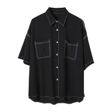 Load image into Gallery viewer, Sicilian men&#39;s summer short-sleeved shirt male Korean version of the trend handsome loose men&#39;s trendy black ice silk shirt
