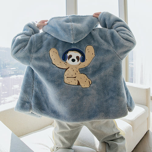 Sicilian Men's Winter New Thick Hooded Jacket Behind Cute Bear Loose Thick Lamb Velvet Coat