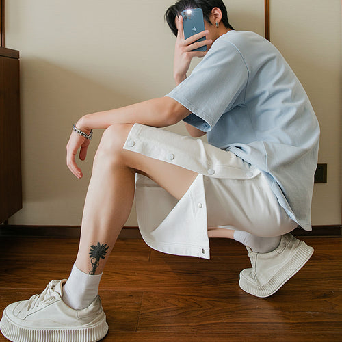Sicilian men's casual shorts men's summer thin section personality slit men's straight sports buttoned five-point pants