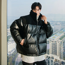 Load image into Gallery viewer, Sicilian men&#39;s winter new thick cotton-padded jacket contrast stitching leather jacket men&#39;s loose trend handsome stand-up collar jacket
