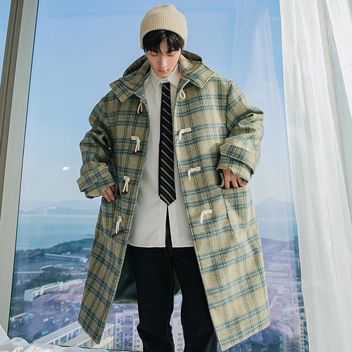 Sicilian men's mid-length over-the-knee horn button coat British style hooded woolen coat 4480834301534 4480834301535 4480834301533 4480834301536