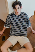 Load image into Gallery viewer, Sicilian men&#39;s summer Hong Kong style half-sleeved men&#39;s tide brand trend loose men&#39;s fake two striped short-sleeved t-shirts
