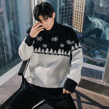 Load image into Gallery viewer, Sicilian men&#39;s winter new turtleneck snowflake sweater contrast stitching Korean trend loose handsome sweater
