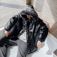 Load image into Gallery viewer, 【Take a 40% off straight down】Men&#39;s fur collar hooded leather jacket Korean style trend loose handsome youth jacket

