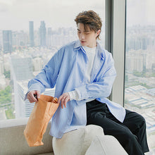 Load image into Gallery viewer, Sicilian men&#39;s autumn fake two-piece striped long-sleeved shirt male Korean version of the trend loose simple shirt jacket
