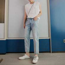 Load image into Gallery viewer, Sicilian men&#39;s summer loose straight casual pants men&#39;s Korean version of the trend of men&#39;s nine-point light blue jeans

