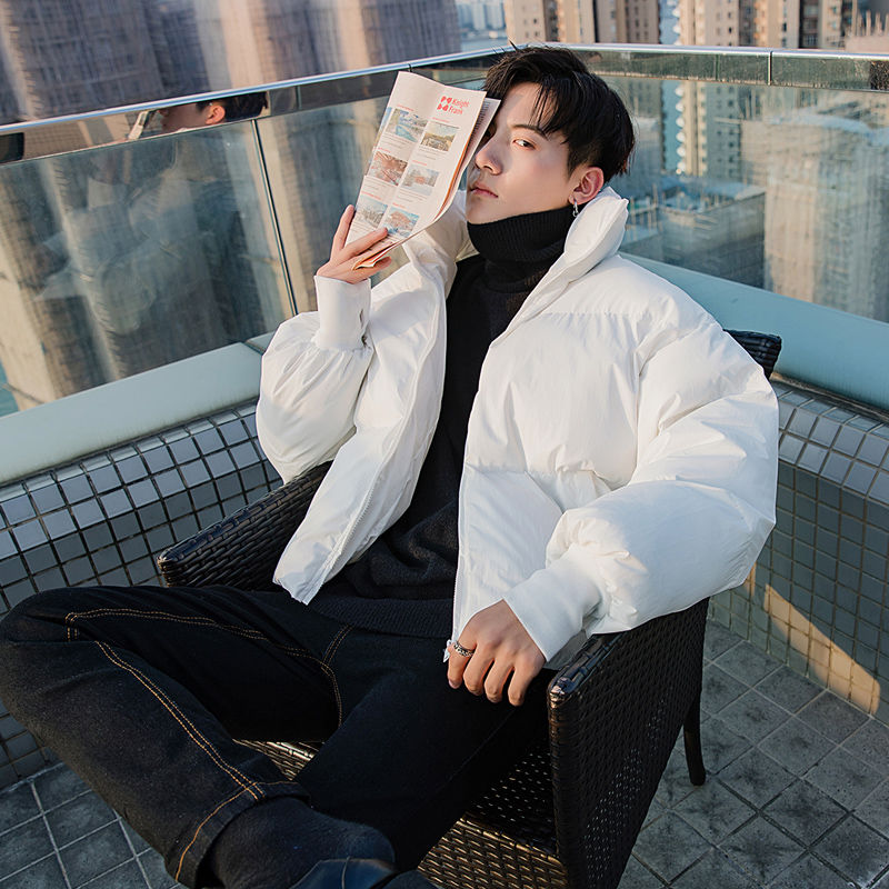 【Spot quick delivery】Short white bread jacket men's loose thicker cotton jacket men's winter
