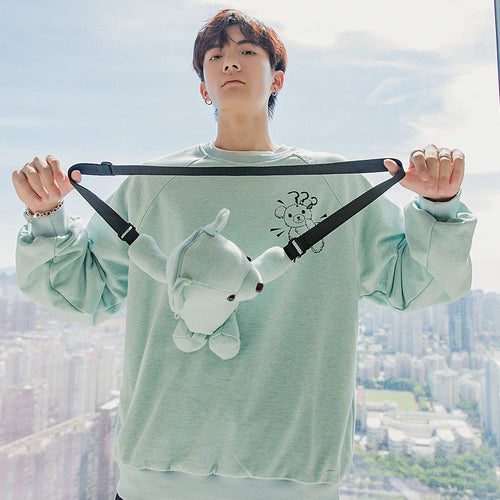Sicilian men's assembly shoulder bag autumn Korean style tops men's loose white bear cute sweater men's trend