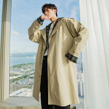 Load image into Gallery viewer, Sicilian men&#39;s autumn plaid stitching fake two-piece windbreaker men&#39;s Korean style trend Korean style men&#39;s mid-length jacket
