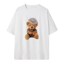 Load image into Gallery viewer, Sicilian men&#39;s summer Hong Kong style short-sleeved men&#39;s tide brand trend loose half-sleeved boys white bear print t-shirt
