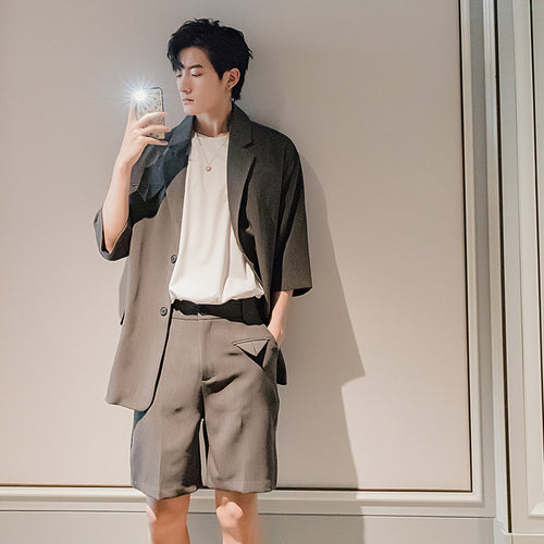 Sicilian men's summer thin short-sleeved suit jacket male Korean style trend loose men's three-quarter sleeve suit