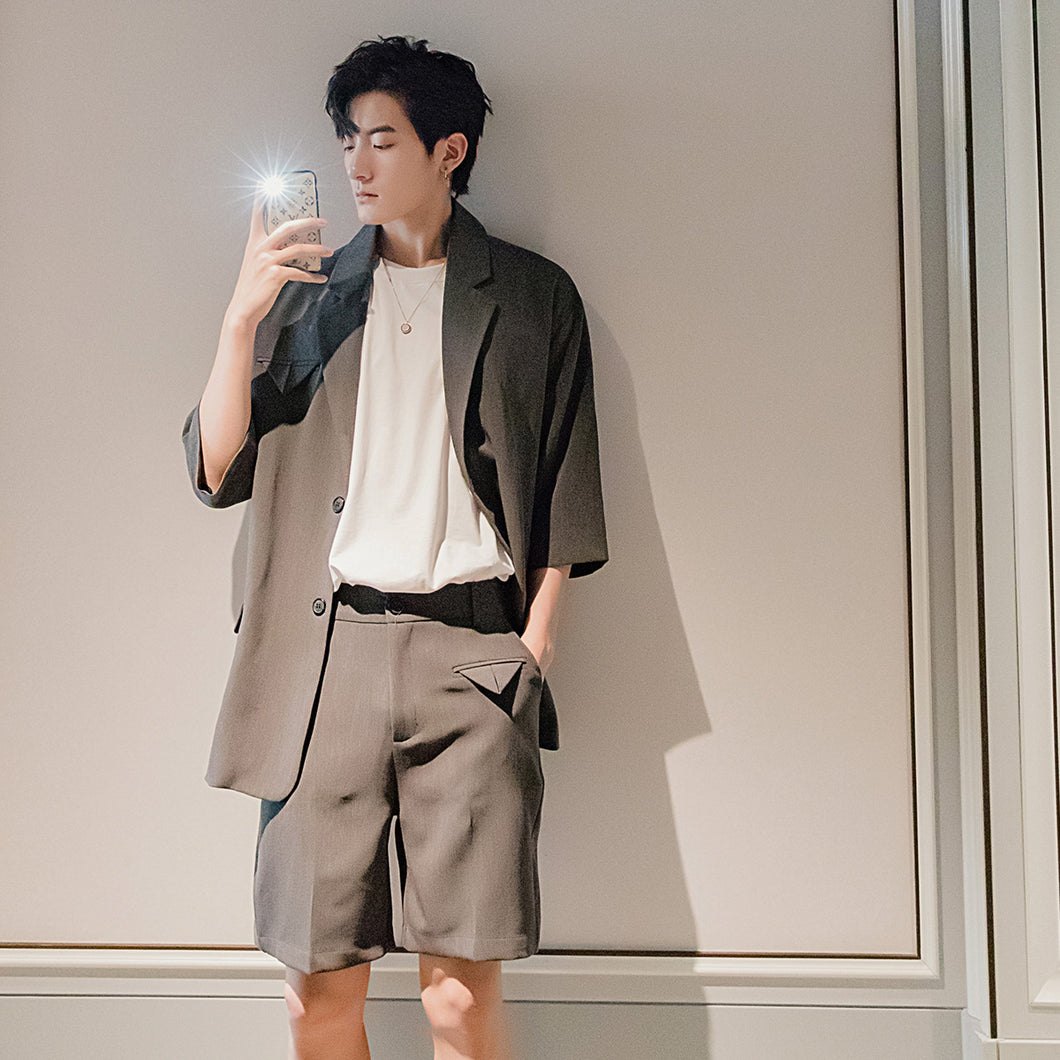 Sicilian men's summer thin short-sleeved suit jacket male Korean style trend loose men's three-quarter sleeve suit