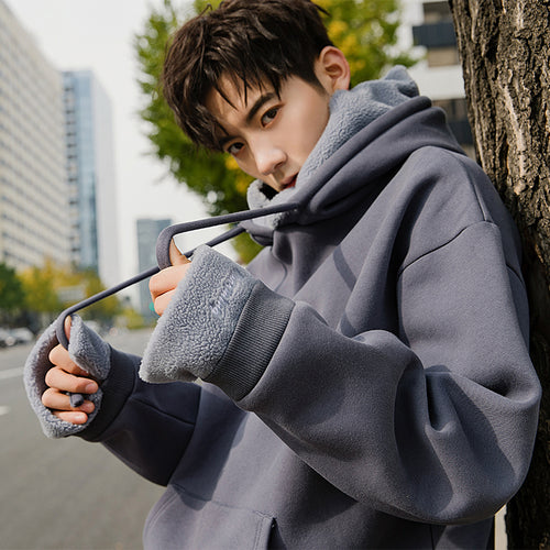 Sicilian men's thick lamb wool hooded sweater men's Korean version of the trend of men's spring and autumn tops