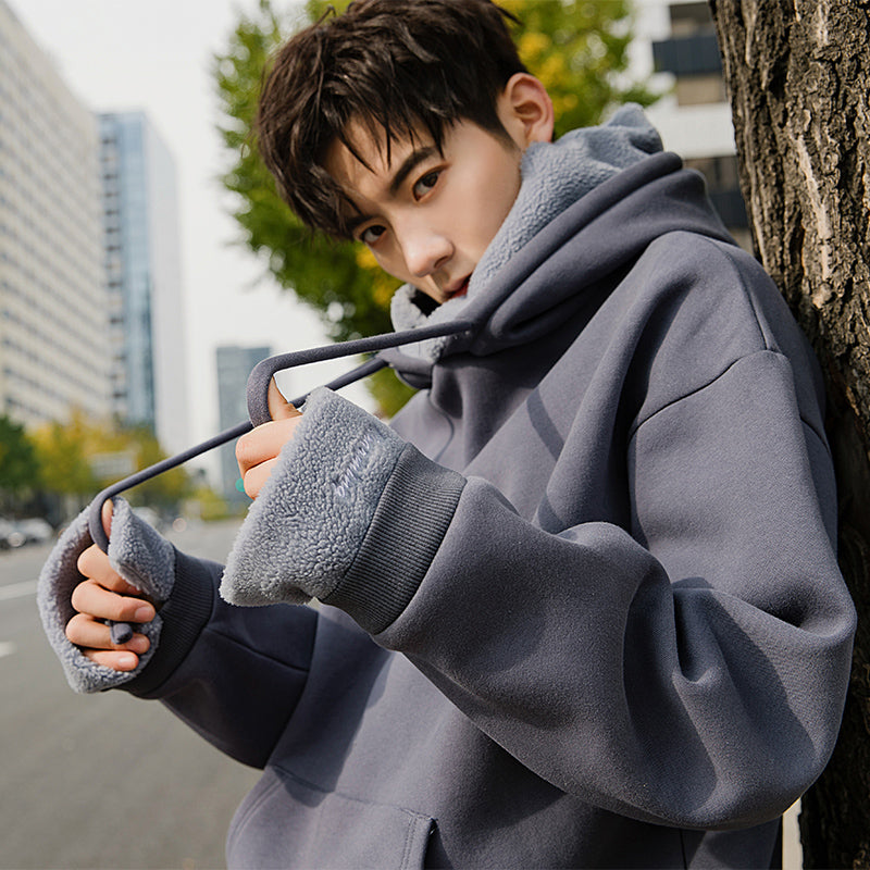 Sicilian men's thick lamb wool hooded sweater men's Korean version of the trend of men's spring and autumn tops