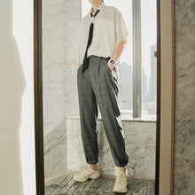 Load image into Gallery viewer, Sicilian men&#39;s summer thin plaid casual pants men&#39;s Korean version of the trend loose nine-point wide-leg pants
