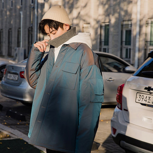 【Spot quick delivery】Men's thickened tooling cotton clothes tide brand loose reflective jacket men's autumn and winter