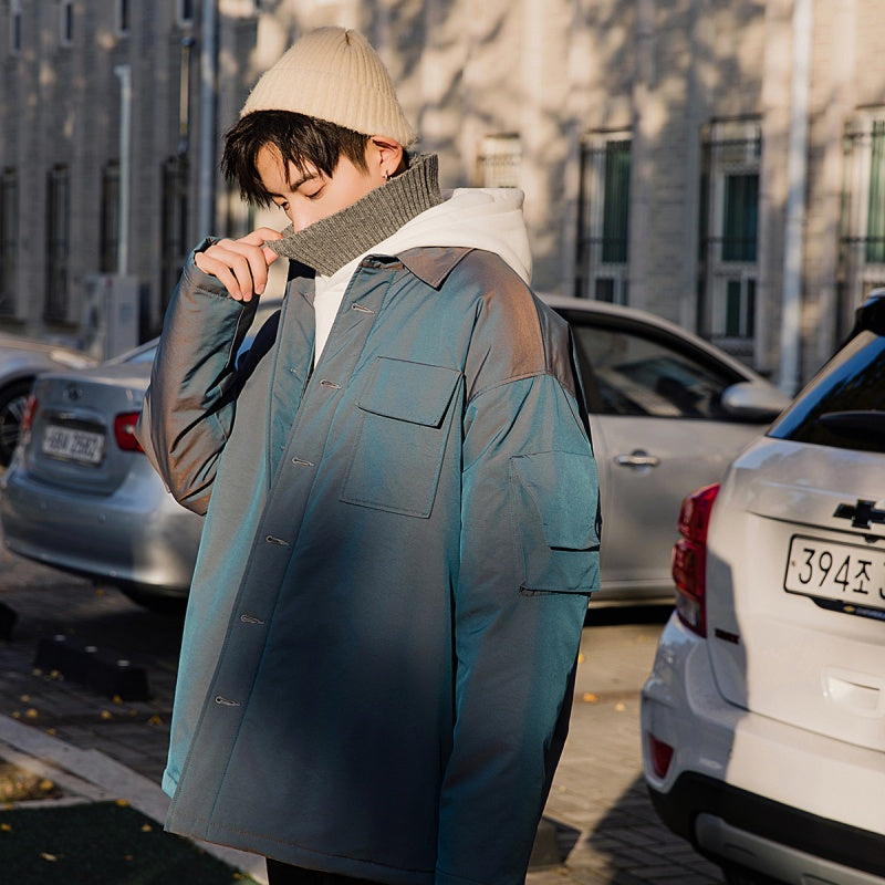 【Spot quick delivery】Men's thickened tooling cotton clothes tide brand loose reflective jacket men's autumn and winter