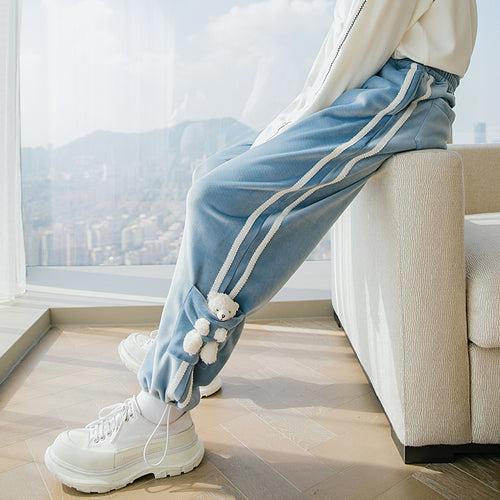 Sicilian men's winter new casual pants contrast color webbing stitching beam pants design cute bear pants