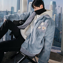 Load image into Gallery viewer, Sicilian men&#39;s winter new rabbit fleece lapel jacket cartoon embroidery thick warm loose casual cotton-padded jacket men

