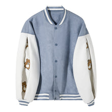 Load image into Gallery viewer, Sicilian men&#39;s spring new cute bear flocking baseball uniform contrast stitching long-sleeved loose jacket jacket
