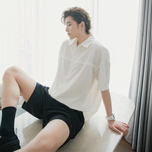 Load image into Gallery viewer, [西西里男装文艺短袖衬衫男韩版潮流帅气宽松男士垂感夏季薄款衬衣]
