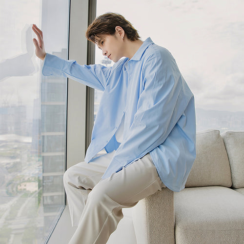 Sicilian men's small fresh blue long-sleeved shirt male Korean style trend loose men's autumn shirt jacket