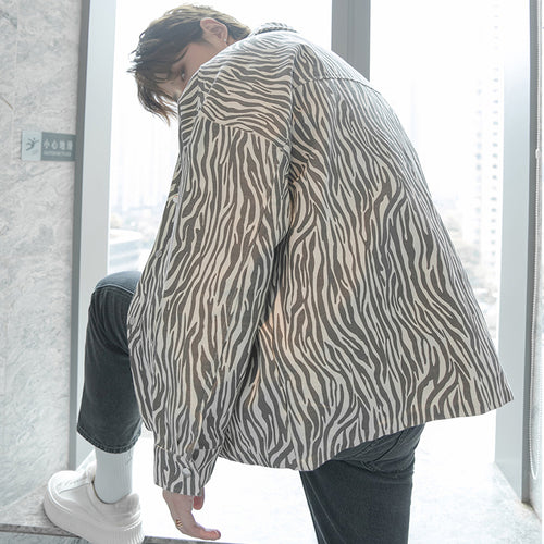 Sicilian men's lapel jacket male autumn and winter handsome casual long-sleeved zebra pattern jacket male Korean trend top